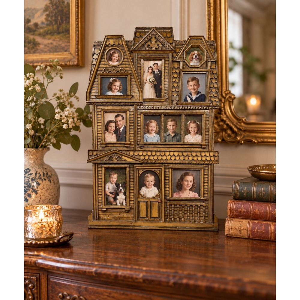Vtg Stanley Works Victorian House Photo Frame Plastic Collage 1988 11x17